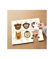Sevimli Hayvan Yüzleri Tasarımlı 24 Parça Ahşap Çocuk Puzzle