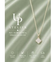 Up Atelier 925 Ayar Gümüş İthal Zincirli Zirkon Taş Detaylı Yonca Model Kolye