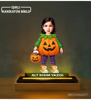 Kişiye Özel Kabak Kostümlü Sevimli Çocuk Karikatürlü 14 cm MDF Işıklı Biblo - Kişiye Özel Hediye