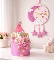 SİLİNDİR KUTUDA YELKENLİ GEZGİNLER YENİ DOĞAN KIZ BEBEK 6'LI TEKSTİL HEDİYE KUTUSU-KİŞİYE ÖZEL İSİMLİ KAPI-DUVAR SÜSÜ HEDİYELİ (Pembe)