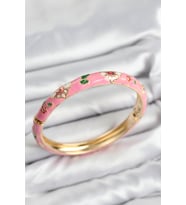 Mineli Pirinç Pembe Çiçek Motifli Gold Kadın Kelepçe - TJ-BB7617