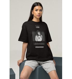 Mona Lisa Temalı Billie Eilish Baskılı Unisex Tişört, Oversize Şarkıcı Tişört
