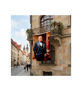 Mustafa Kemal Atatürk Takım Elbiseli Poster Bayrak Premium Raşel Kumaş ATA47