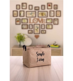 Jüt Orta Boy Simple Living Baskılı Düzenleyici Saklama Sepeti Set 30x22x18