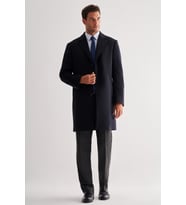 Koyu Lacivert Mono Yaka Palto Tam Astar Classic Comfort Fit Yünlü Kaşe Palto 1005255151