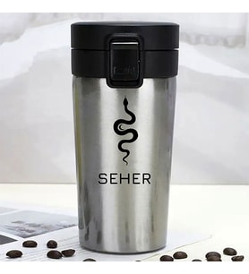 Kişiye Özel Paslanmaz Çelik 380 ml Vakumlu Yılan Baskılı Termos - Isı Yalıtımlı, Sızdırmaz Kapak (Metal)