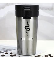 Kişiye Özel Paslanmaz Çelik 380 ml Vakumlu Yılan Baskılı Termos - Isı Yalıtımlı, Sızdırmaz Kapak (Metal)