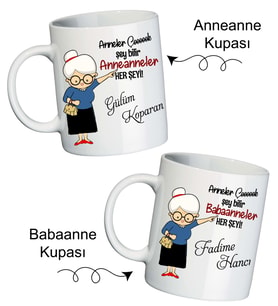 Biresimden Anneanneye Babaanneye Anneler Günü Hediyesi İsimli İkili Kupa Bardak Seti