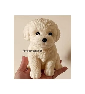Sevimli Köpek Modelli 1 Adet Mum Beyaz