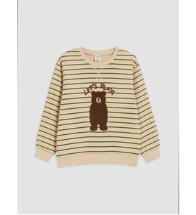 LCW baby Bej Bisiklet Yaka Çizgili Erkek Bebek Kalın Sweatshirt