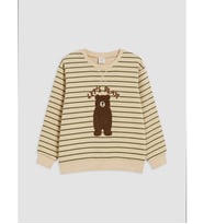 LCW baby Bej Bisiklet Yaka Çizgili Erkek Bebek Kalın Sweatshirt