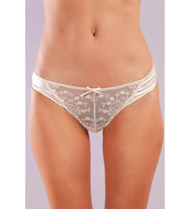 Giyim Golshan Giselle Mini Slip, Kadın Güpürlü Saten Ekru Külot