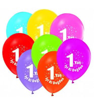 İyiki Doğdun 1 Yaş Baskılı Karışık Renkli Balon 12 inç (25x30 cm) 10’lu Paket-