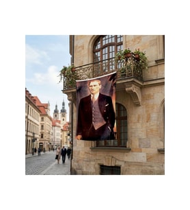 Takım Elbiseli Eli Cebinde Atatürk Poster Bayrak Premium Raşel Kumaş ATA29