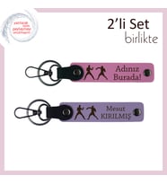 Savaşçı Tarzına Hitap Eden, Kişisel Yazılı 2’li Deri Anahtarlık, Meydan Okumaya Özel, Pembe-Lila