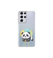 Samsung Galaxy S21 Ultra ile Uyumlu Splash Panda Tasarımlı Şeffaf Silikon Kılıf