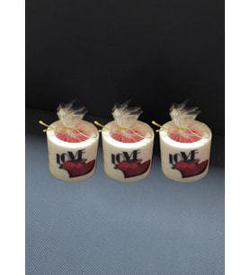 Adalinhome 6 cm Silindir Mum 3'lü Set Kalp Desenli