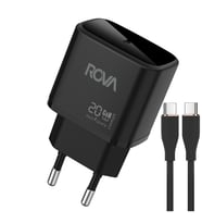Rova SB122T 25W Type-C Hızlı Şarj Adaptörü + Type-C to Type-C Kablo Seti – Güvenlik Sertifikalı, Siyah