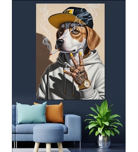 Köpek Şapka Gözlük Moda Dekoratif Kanvas - Mdf Ahşap Tablo