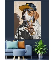 Köpek Şapka Gözlük Moda Dekoratif Kanvas - Mdf Ahşap Tablo