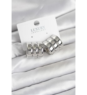 Pirinç Gümüş Renk Üçlü Görünüm Kadın Küpe 5886 - SSSSSS3878-9026