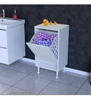 Modilayn SÖKE Banyo İçin Sihirli Kutu 45x75x32,5 cm’ lik 1 Göz Sepet Hazneli Mini Banyo Dolabı (Beyaz)