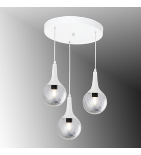 TT601-3Y-FULLBY TT Aydınlatma Mat Beyaz 3 lü Uzun Hunili Yuvarlak Avize