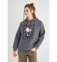 Lisanslı Baskılı Kapüşonlu Kalın Fit Sweatshirt (Gri)