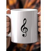 Müzik Notası Desenli 330ml Baskılı Beyaz Seramik Kupa Bardak