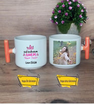 Seni Seviyorum Annem Kupa Bardak Fotoğraflı T Turuncu Kulplu Anneler Günü Hediyesi