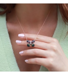 Renkli Zirkon Taşlı Kelebek Model Rose Gold Kaplama Gümüş Kolye