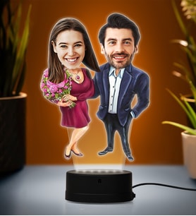 Kişiye Özel Fotoğraflı Musmutlu Çift Tasarımlı Karikatür 3D Led Lamba (Beyaz)