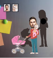 Kişiye Özel Babalar Günü Baba Kız Bebek Karikatürlü Ahşap Magnet Model-1