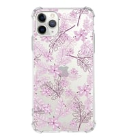 Apple iPhone 11 ProMax Uyumlu Köşe Korumalı Antişok  Kapak Floral Pudra Tasarımlı Şeffaf  Kılıf
