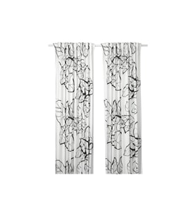 Fon Perde/2 Kanat, Beyaz-Çiçek Desenli, 145x300 cm, Işık Filtreleyici, Polyester