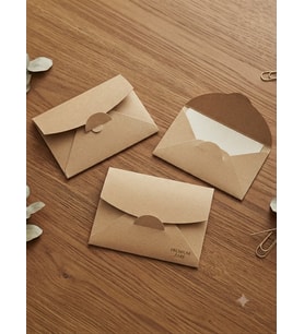 Premium Kraft Mini Zarf ve Beyaz Not Kartı Seti 50’li 50 Adet Kraft Zarf + 50 Adet 5x9 cm Beyaz Not Kartı