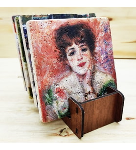 Pierre-Auguste Renoir - Doğal Taş Bardak Altlığı 4'lü Set Standlı