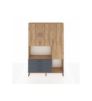 Arges Dolap 6 Raflı 3 Çekmeceli 3 Kapaklı 132x30x195 Çam-Çam/Antrasit