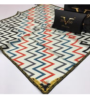 ZigZag Desen Black Seri Twill Eşarp Eşarp Askısı ile Birlikte 90x90 cm Gri Krem-
