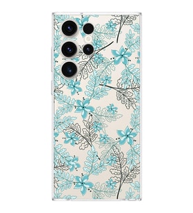 Samsung Galaxy S23 Ultra  Kamera korumalı Kapak Floral Su Yeşili Tasarımlı  Şeffaf Kılıf