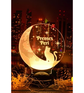 Ay ve Kedi Temalı 3D LED Lamba  Romantik Hediye - LoveLamp
