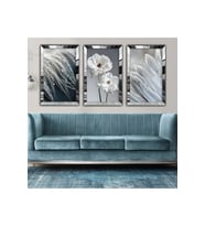 3 Parçalı Çiçek Dekorasyonlu Gümüş Pleksi MDF Tablo (Çok Renkli)