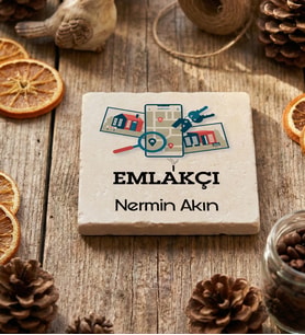 Kişiye Özel Emlakçı Bardak Altlığı  Hediyesi (Krem)
