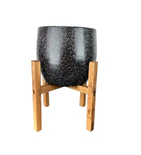 Bitki Tasarımı Siyah Granit Toprak Saksı Saksılık Salon Çiçeklik 4 Ayaklı - 19 CM
