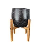 Bitki Tasarımı Siyah Granit Toprak Saksı Saksılık Salon Çiçeklik 4 Ayaklı - 19 CM