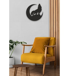 Numa Concept -Bozkurt Ve Ay Figürlü Dekoratif Ahşap Tablo-Kurt-Türk Duvar Dekoru (Siyah)