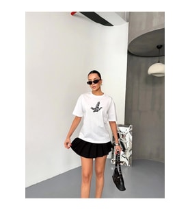 Kısa Kol Baskılı T-shirt - Beyaz
