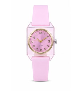Kadın Kol Saati Pembe Silikon Kordon Şeffaf Kare Kasa Analog Kadran ST-304452