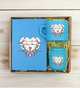 BK Gift Kişiye Özel İsimli DTF Anne Temalı Turkuaz Defter & Kahve Fincanı & Mum Hediye Seti-5, Anneye Hediye, Anneler Günü Hediyesi