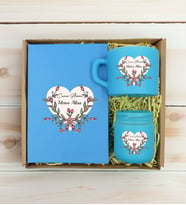BK Gift Kişiye Özel İsimli DTF Anne Temalı Turkuaz Defter & Kahve Fincanı & Mum Hediye Seti-5, Anneye Hediye, Anneler Günü Hediyesi